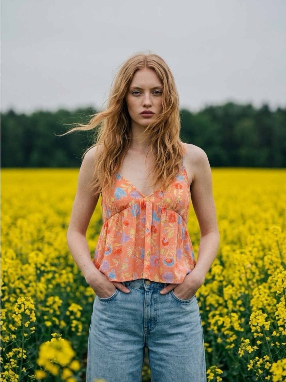 Billabong Floral Smocked Cami Tank Top Coral Peach Women’s Large